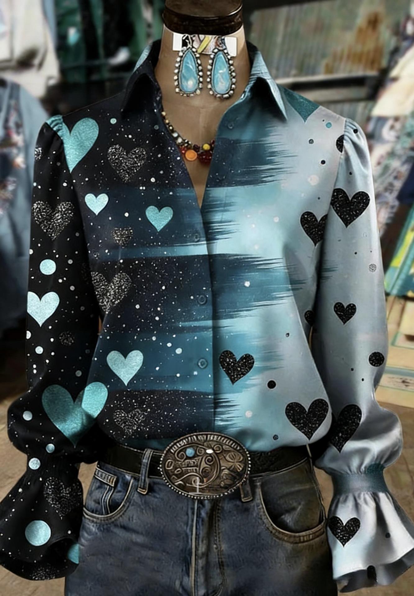 Floral Texture Bell-Sleeve Shirt