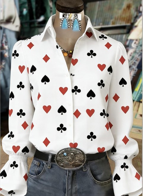 Floral Texture Bell-Sleeve Shirt