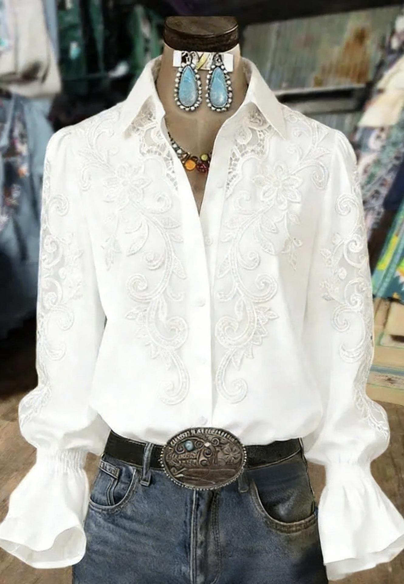 Floral Texture Bell-Sleeve Shirt