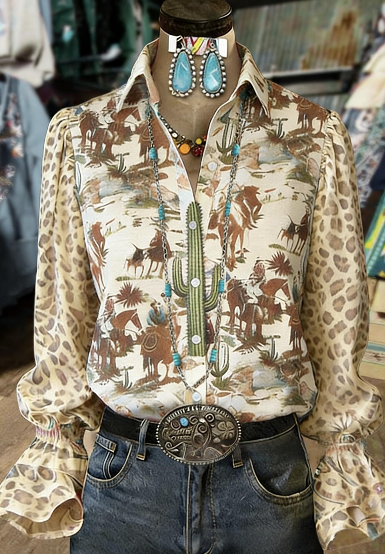 Floral Texture Bell-Sleeve Shirt