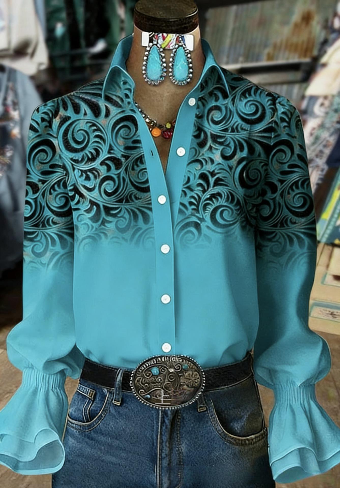 Floral Texture Bell-Sleeve Shirt