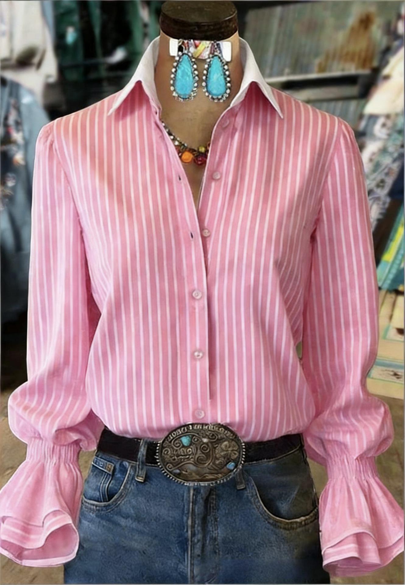 Floral Texture Bell-Sleeve Shirt