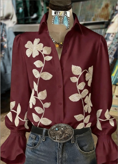 Floral Texture Bell-Sleeve Shirt