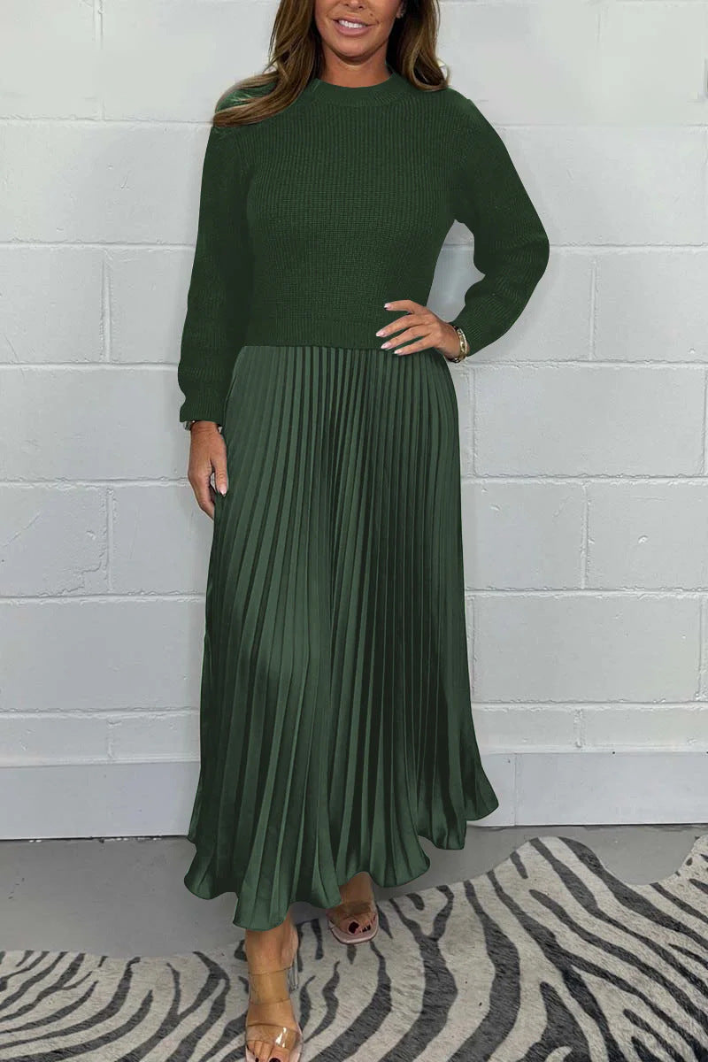 Long SleeveJumper &Pleated Bottom Dress