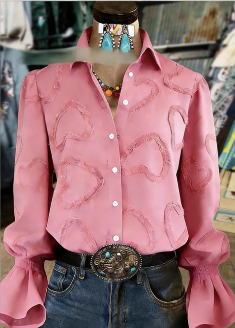 Floral Texture Bell-Sleeve Shirt