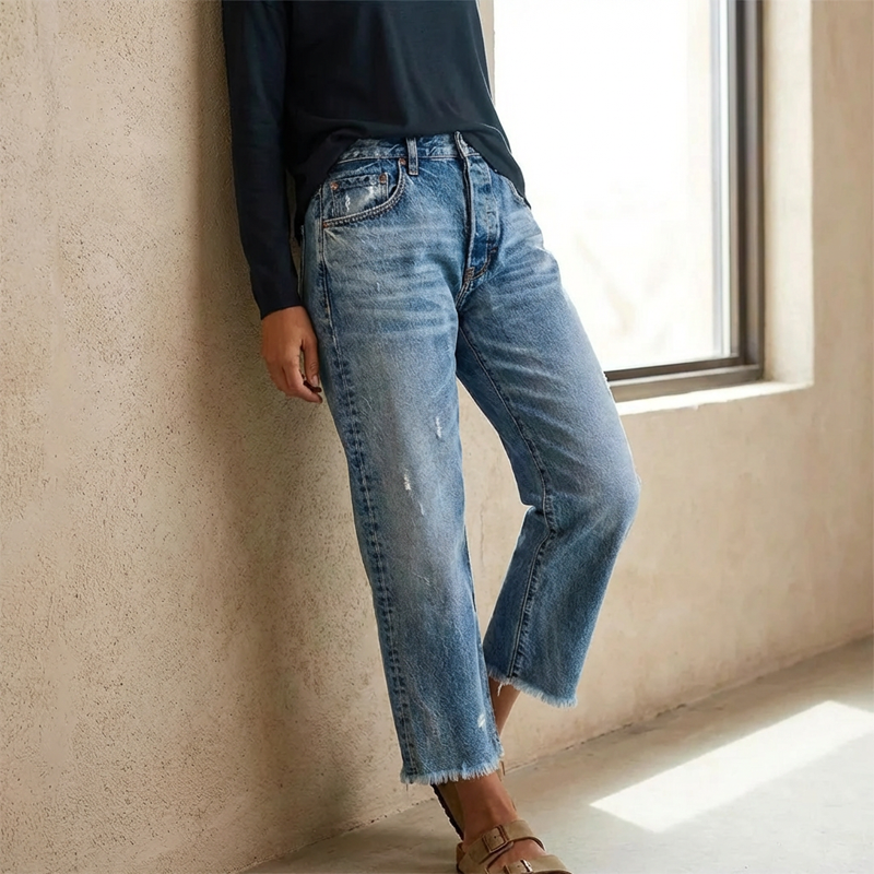 Retro Cropped Straight Denim Jeans