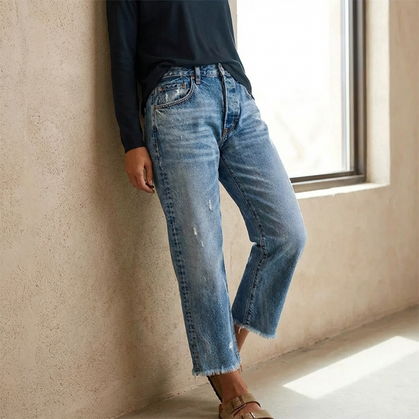 Retro Cropped Straight Denim Jeans