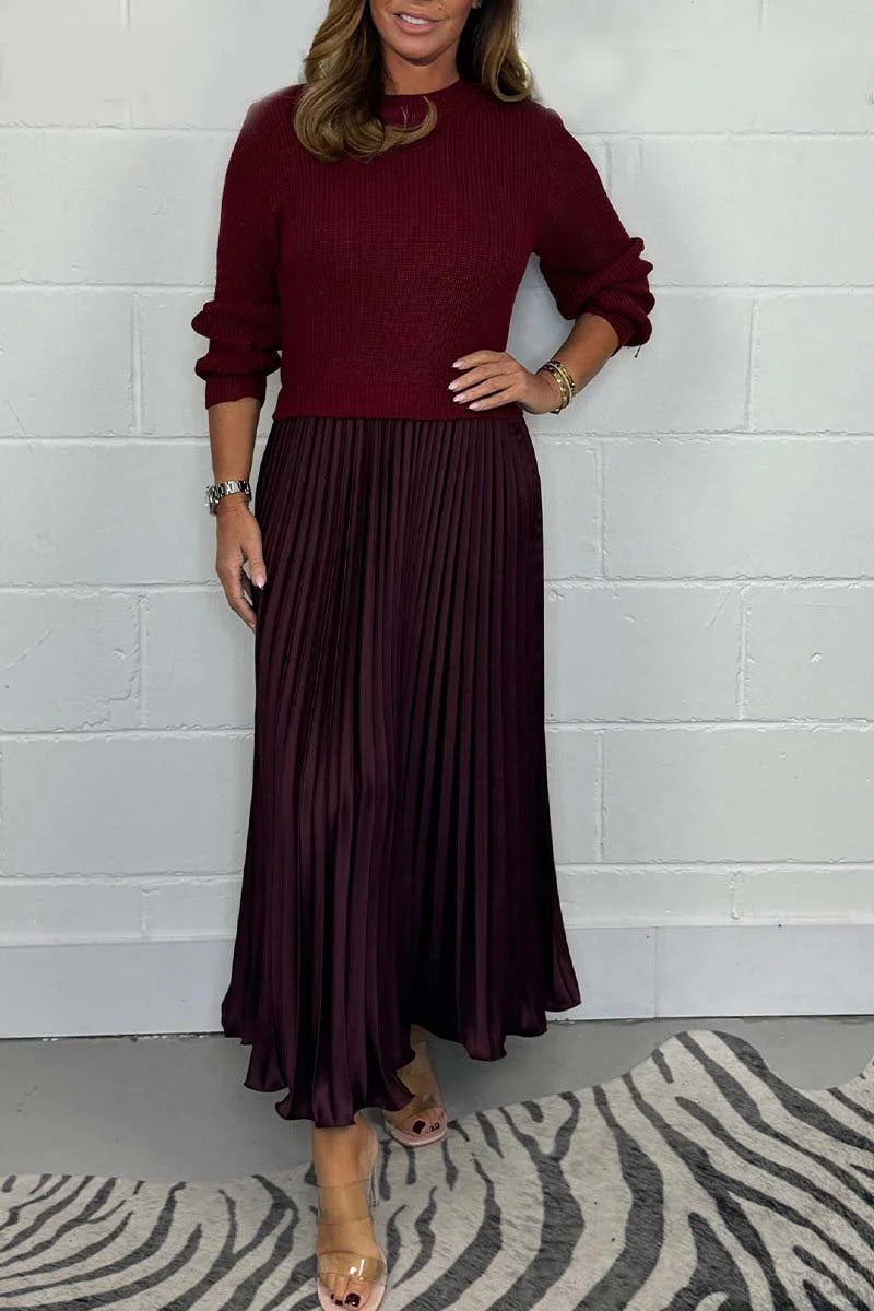 Long SleeveJumper &Pleated Bottom Dress