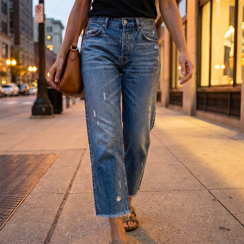 Retro Cropped Straight Denim Jeans