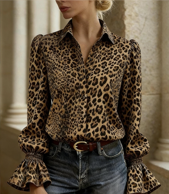 Floral Texture Bell-Sleeve Shirt