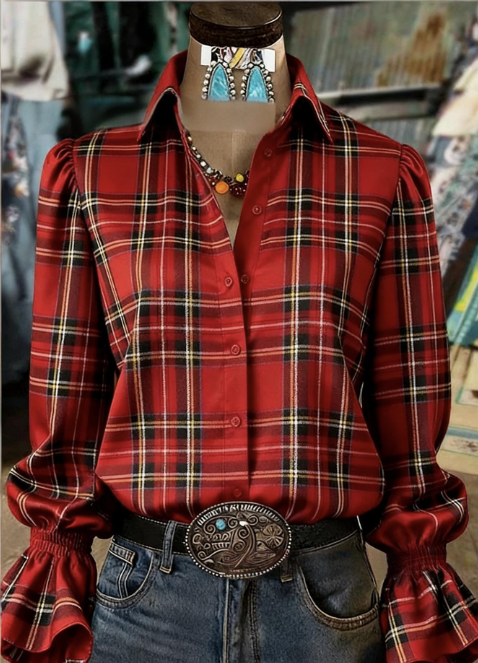 Floral Texture Bell-Sleeve Shirt