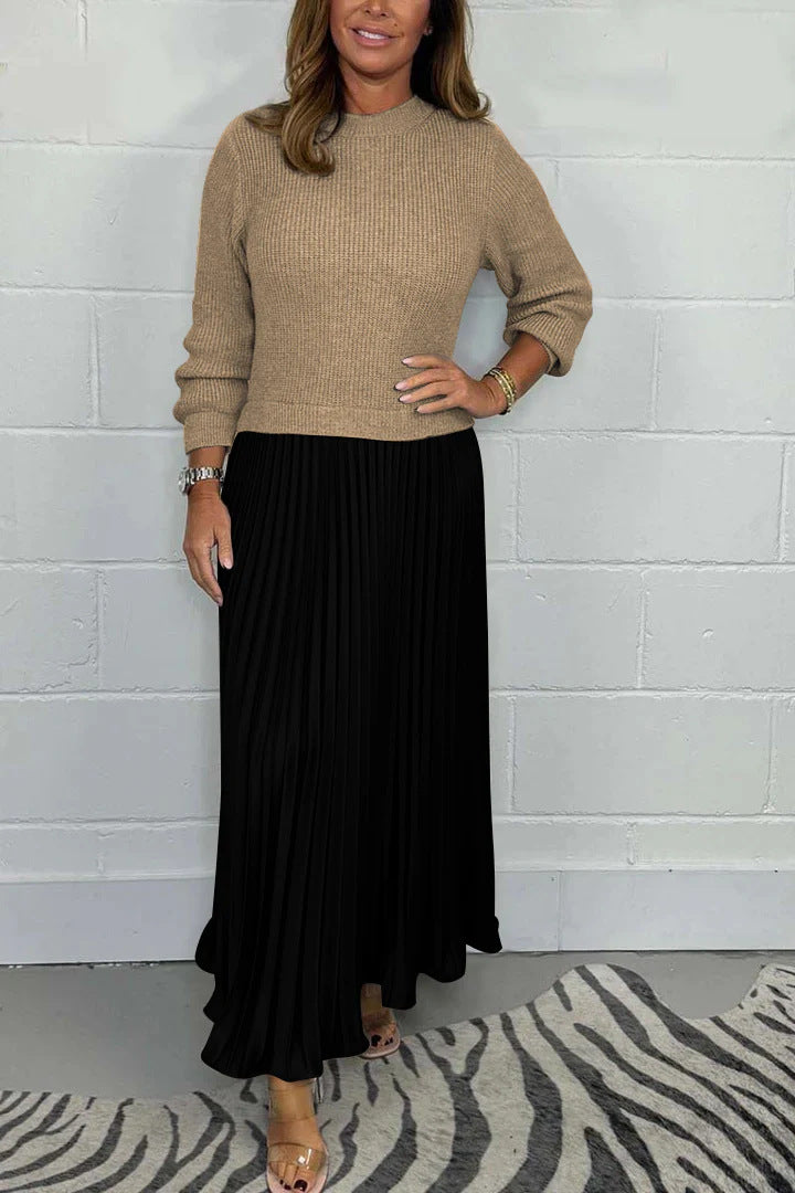Long SleeveJumper &Pleated Bottom Dress